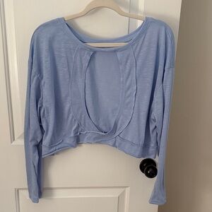 SHEIN Light Blue Long Sleeve Criss Cross Open Back Tee